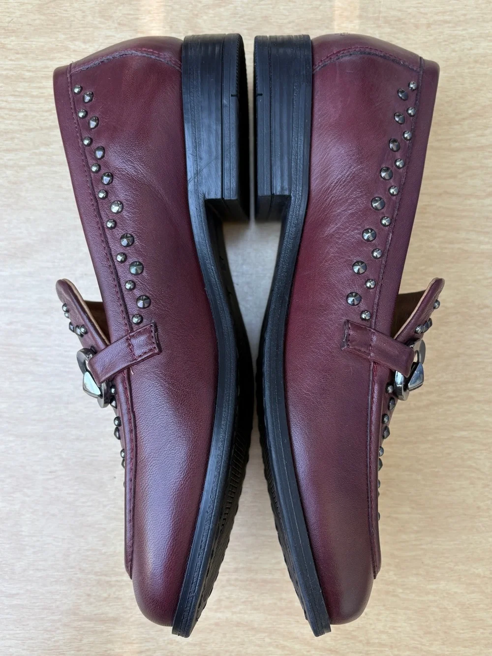 Miz Mooz Ira Studded Leather Loafers In Burgundy Sz 39 EU